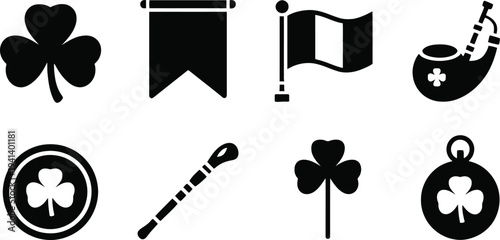 St Patrick’s Day Irish Shamrock Icons Set Silhouette Vector Illustration
