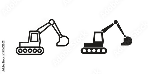 Excavator icon silhouette design. Editable stroke outline icon on white background