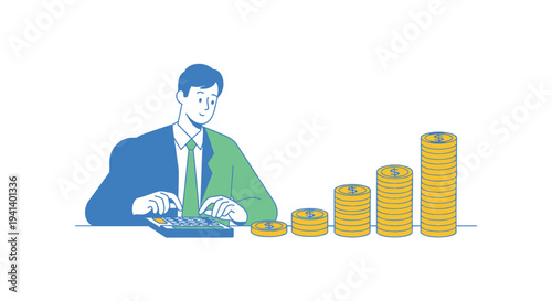 Vector illustration of businessman with growing coins