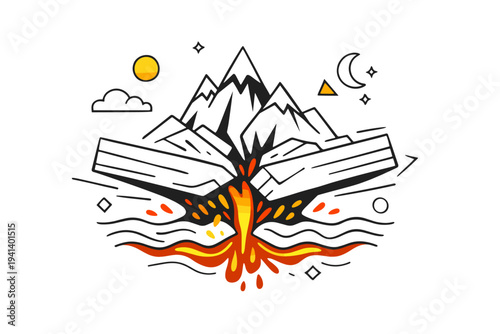Tectonic Plates. Two tectonic plates colliding and sliding, mountains rising above, magma lines glowing below. Dynamic energy and natural power expressed