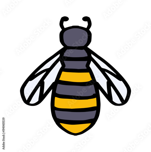 Honey bee insect, hand drawn crayon doodle with rough wax texture, bumblebee element for nature and ecosystem concept