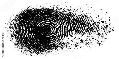 Grunge fingerprint texture abstract black and white thumbprint pattern. vintage distressed ink mark forensic identification retro grungy background design.