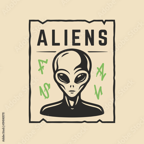 This image showcases an alien character with distinctive features, surrounded by energetic doodles, presenting a mysterious and whimsical extraterrestrial vibe.