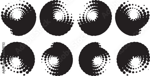 Black and white circular design elements in a grid
