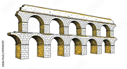 Ancient Roman Aqueduct Stone Arches Illustration