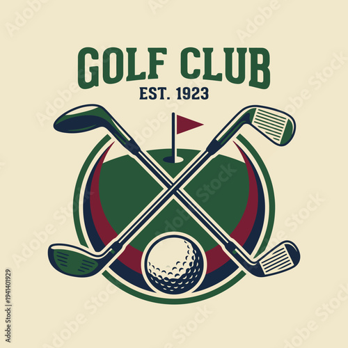 This image presents a vintage-style logo for 'Golf Club,' featuring crossed golf clubs that evoke a sense of tradition and passion for the game of golf.