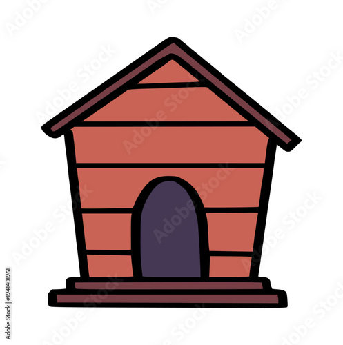 wooden dog house, pet home element perfect for animal care, kennel, or domestic pet shelter concept, hand drawn doodle wax crayons, rough texture