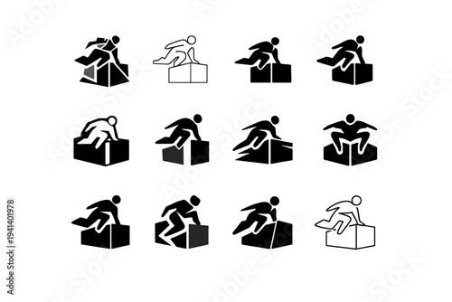 parkour. Icon set. Set Logo of parkour: urban obstacle block. harmonious logo variations of the same emblematic concept, each with different artistic