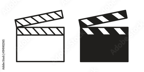 Film clapperboard icon silhouette design. Editable stroke outline icon on white background