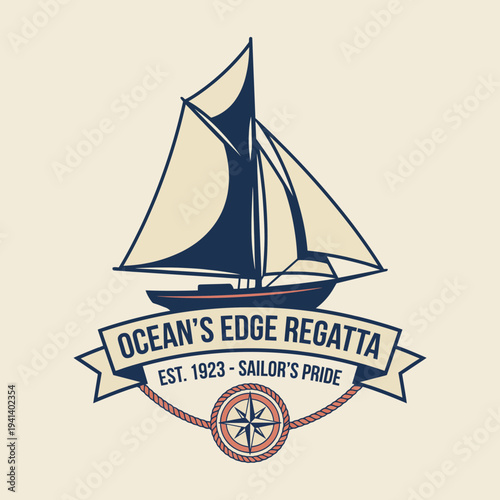 An elegant illustration of a sailboat on the ocean with a classic regatta design that captures the essence of sailing and maritime adventure, perfect for nautical-themed projects.