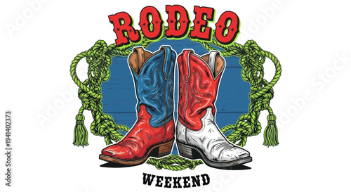 Rodeo Weekend Cowboy Boots with Rope and Tassels - Western Event Graphic