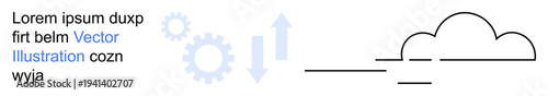 Cloud technology, data transfer, networking, software development, IT infrastructure, digital storage. Minimalist cloud, arrows and gear icons arrangement. Cloud technology and data transfer theme