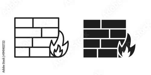 Firewall icon silhouette design. Editable stroke outline icon on white background