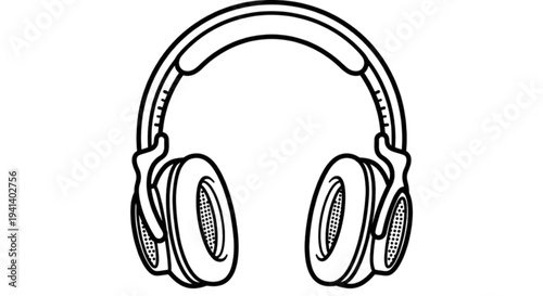 Detailed audio equipment vector image featuring a pair of over ear headphones with visible padding and headband for music and podcasting themes.
