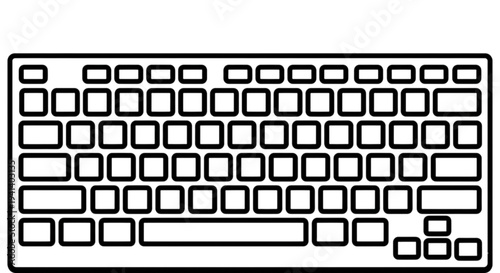 A top-down outline vector image of a standard QWERTY computer keyboard layout, perfect for representing typing, coding, data entry, and digital communication.