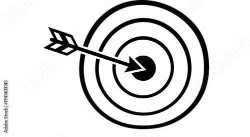 A high-contrast vector image of an arrow hitting the bullseye on a target, symbolizing success, accuracy, goals, and strategic business achievements.