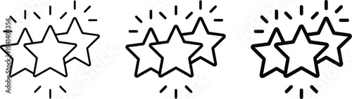 A simple black and white illustration of three star ratings.