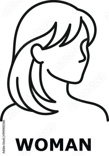A simple line drawing of a woman's head and shoulders
