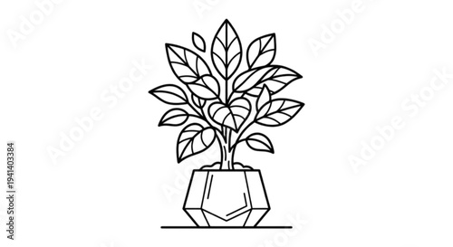 Elegant potted houseplant vector image with lush leaves in a geometric container symbolizing indoor gardening, nature, growth, and sustainable home decor trends.
