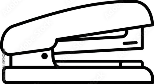 A side view profile vector image of a standard office stapler used for binding multiple sheets of paper together for organization and filing.
