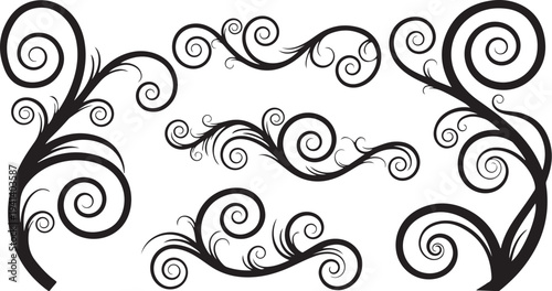 Elegant black swirling floral design on white background illustration