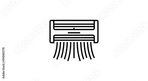 A clean black and white vector image showing a wall mounted air conditioning unit blowing cool air downward to symbolize HVAC climate control.