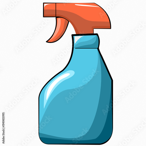 Flat vector illustration of a blue cleaning spray bottle with an orange nozzle, ideal for housekeeping, sanitation, and professional janitorial service icons.