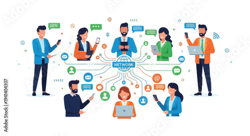 Set of 7 people communicating with speech bubbles vector