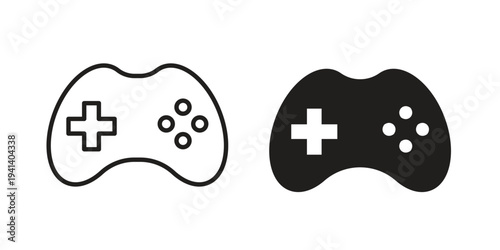 Game controller icon silhouette design. Editable stroke outline icon on white background