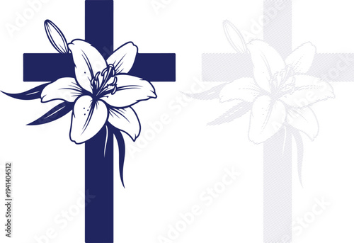Easter cross silhouette with lily flower symbolizing resurrection and hope