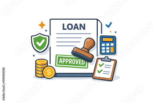 Loan approval decision focused on trust and responsible financial assessment. A compact editorial scene showing a document marked with an approval stamp to