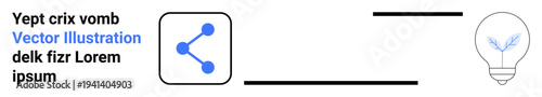 Innovation, knowledge sharing, networking, creativity, technology, collaboration. A network icon connected to a lightbulb. Innovation and knowledge sharing concepts