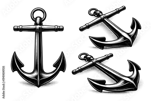 Anchor admiralty pattern. A realistic admiralty-style anchor with a straight shank, crossbar stock, and symmetrical flukes is depicted as one object shown in