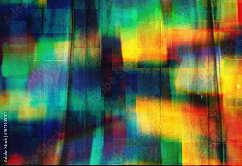 Tableau sur toile Vibrant abstract geometric color blocks with grunge texture overlay