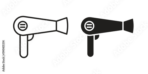 Hair dryer icon silhouette design. Editable stroke outline icon on white background