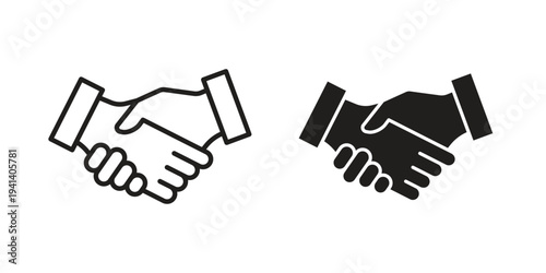 Handshake icon silhouette design. Editable stroke outline icon on white background