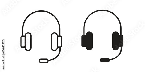 Headphone icon silhouette design. Editable stroke outline icon on white background