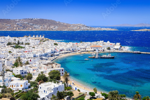 Mykonos, Greece. Panoramic view of Mykonos town, Cyclades islands.