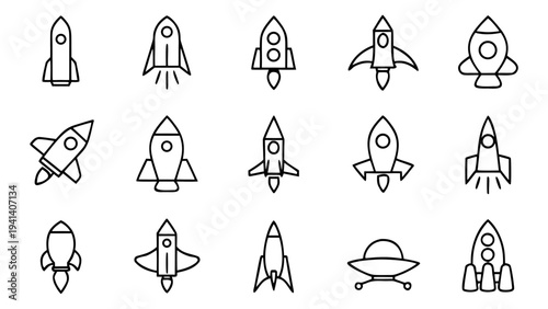 White linear space icons are displayed on a solid black backdrop.