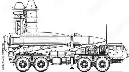Military Missile Launcher Truck Vector Illustration