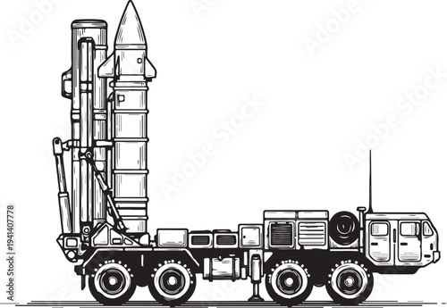 Military Missile Launcher Truck Vector Illustration
