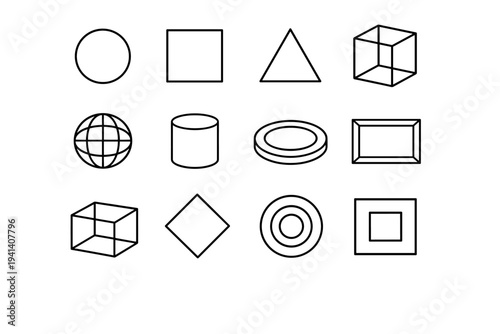 Hollow. Line icon set of Hollow: hollow circle, hollow square, hollow triangle, hollow cube, hollow sphere, hollow cylinder, hollow ring, hollow frame, hollow