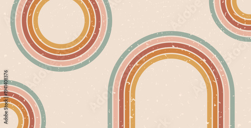 Boho rainbow lines path textured background. Horizontal banner with arch stripes abstract pattern. Vector vintage curved underline geometric backdrop. Dynamic curved playful wallpaper.