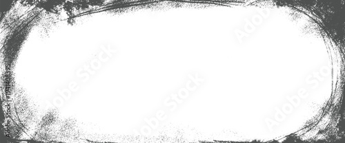 Frame grain dust grunge with imperfection and vignette distress. Soft rustic frame overlay with ink grainy border and worn dark texture. Vector aged film screen for retro noir and vintage cinema photo