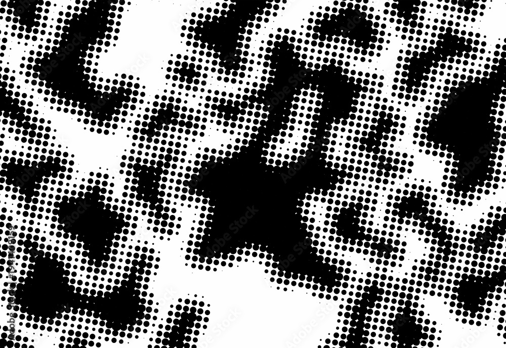 Fototapeta premium Black and white halftone dot pattern forming abstract camouflage texture
