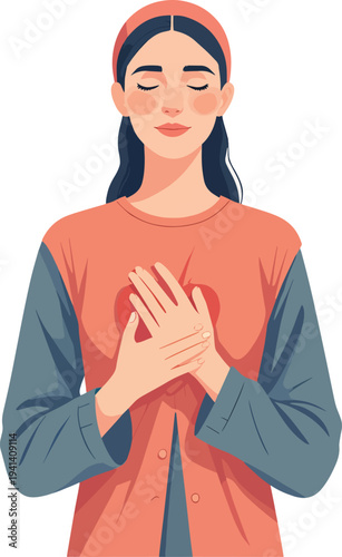 persona uomo o donna con mano sul cuore emozione preoccupazione sentimento illustrazione vettoriale 