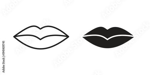 Lips icon silhouette design. Editable stroke outline icon on white background