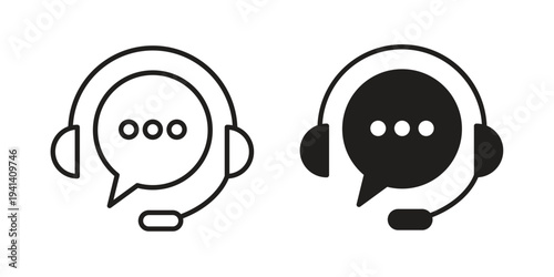 Live chat icon silhouette design. Editable stroke outline icon on white background