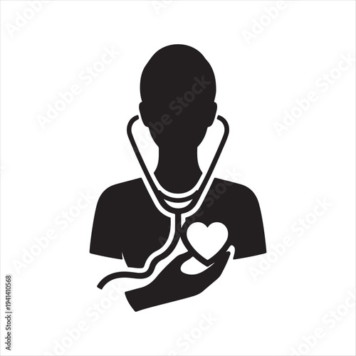  Nurse heart-stethoscope abstract silhouette line art logo design concept illustration idea