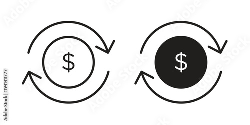 Money Transfer icon silhouette design. Editable stroke outline icon on white background